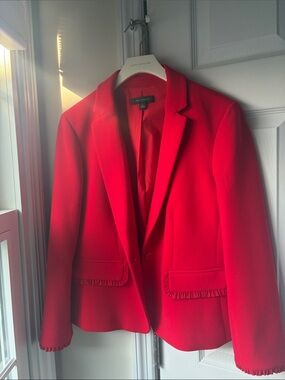 Ann Taylor Bright Red Ruffle-Trim Blazer